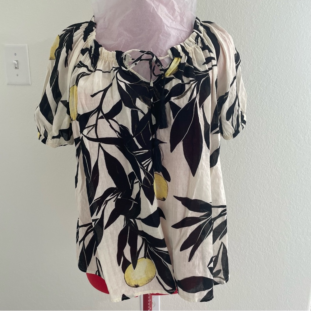 Next Black and White Tie Front Short Sleeve Blouse